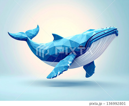 幾何学的フォルムで表現したクジラのローポリアート 136992801