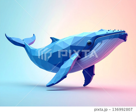 幾何学的フォルムで表現したクジラのローポリアート 136992807