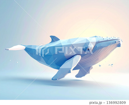 幾何学的フォルムで表現したクジラのローポリアート 幾何学的フォルムで表現したクジラのローポリアート 136992809