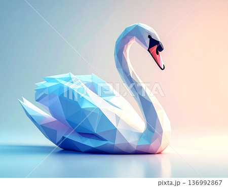 パステルカラーのローポリ白鳥 パステルカラーのローポリ白鳥 136992867