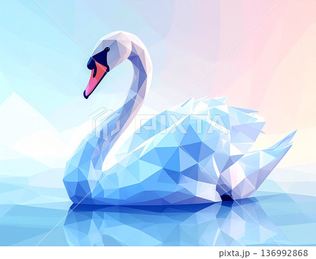 パステルカラーのローポリ白鳥 136992868