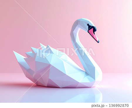 パステルカラーのローポリ白鳥 136992870