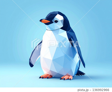 ローポリゴンで描かれたかわいいペンギンのミニマルイラスト 136992966