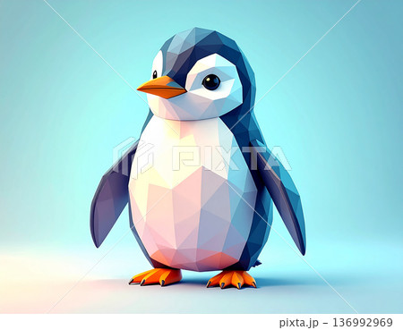 ローポリゴンで描かれたかわいいペンギンのミニマルイラスト 136992969