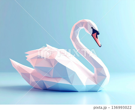 パステルカラーのローポリ白鳥 136993022