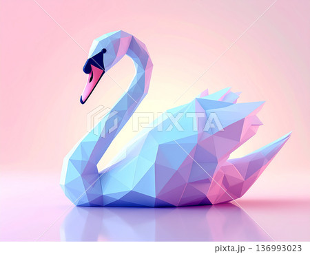 パステルカラーのローポリ白鳥 136993023