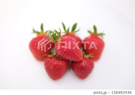 Juicy red strawberries. The strawberries are perfectly ripe and ready to eat. Delicious summer berries. Organic food concept. A girl is picking strawberries in the field. Juicy red strawberries. The strawberries are perfectly ripe and ready to eat. Delicious summer berries. Organic food concept. A girl is picking strawberries in the field. 136993436