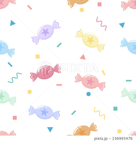 Cute Pastel Candy and Confetti Seamless Pattern Background 136993476