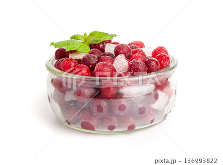 Frozen Lingonberry, Iced Cowberry, Snow Cranberry, Red Viburnum Berries, Frozen Lingonberry 136993822
