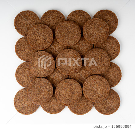 Party pumpernickel, whole grain rye bread rounds 136993894