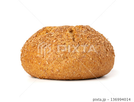 Brown rye bun isolated, round bread 136994014