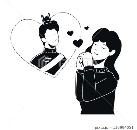Dreaming of Love - Black and White Flat Design Illustration Dreaming of Love - Black and White Flat Design Illustration 136994051