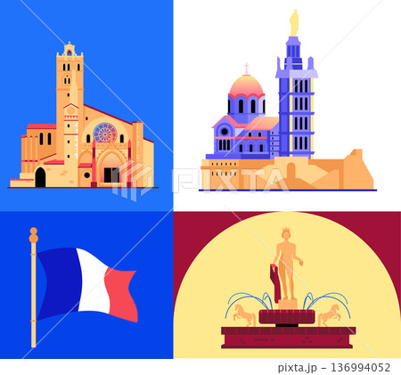 French landmarks - set of flat design style objects 136994052
