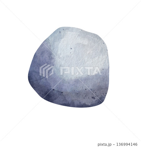 Gray stone. Watercolor illustration, Isolated object on white background. Hand-drawn. Natural element for eco-cosmetics packaging design, spa, postcards, calming meditation postcard 136994146