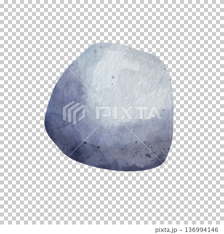 Gray stone. Watercolor illustration, Isolated object on white background. Hand-drawn. Natural element for eco-cosmetics packaging design, spa, postcards, calming meditation postcard 136994146