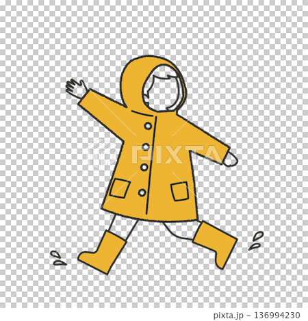 一個穿著雨衣的孩子在跳繩 136994230