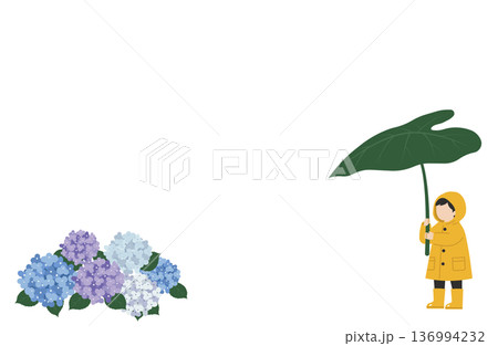 梅雨のお散歩をする子供 136994232