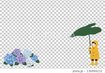 梅雨のお散歩をする子供 136994232