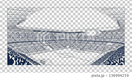 足球場座無虛席，俯瞰視角，線條畫插圖 136994259