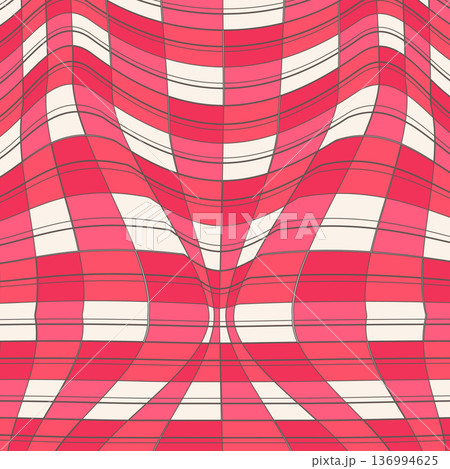Abstract Wavy Plaid Seamless Pattern in Pink and Red 136994625