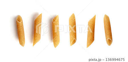 Raw Brown Pasta, Wholegrain Penne, Dry Whole Grain Noodle, Raw Spelt Macaroni, Healthy Italy Food 136994675