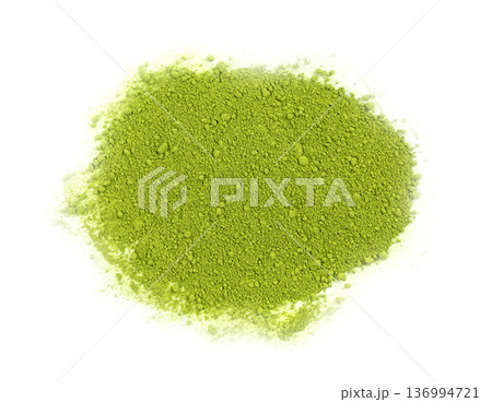 Matcha powder isolated, green tea pile Matcha powder isolated, green tea pile 136994721