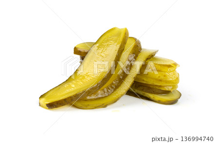 Pickled sliced cucumbers, fermented food, marinated canned vegetables, gherkins, pickles Pickled sliced cucumbers, fermented food, marinated canned vegetables, gherkins, pickles 136994740