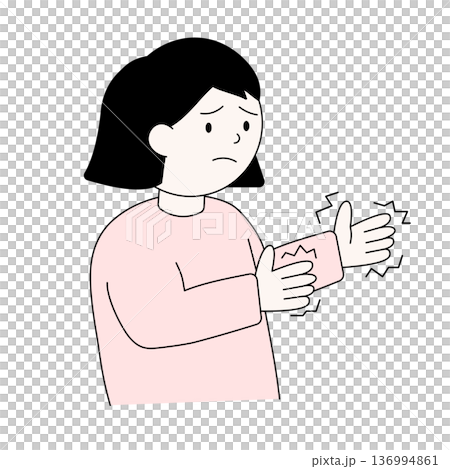 手の震えや痺れに悩む女性のイラスト・健康被害と不安の表情 手の震えや痺れに悩む女性のイラスト・健康被害と不安の表情 136994861