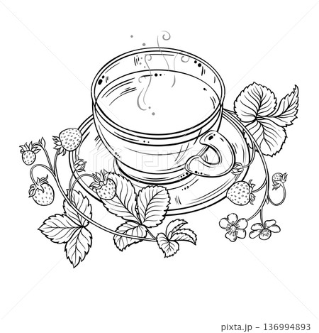 Cup of Strawberry Tea Outline Illustration. Cup of Strawberry Tea Outline Illustration. 136994893