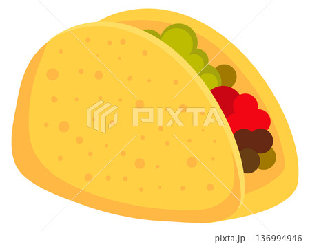 Cartoon taco icon. Mexican meal. Cuisine food 136994946