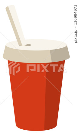 Takeaway drink in red plastic cup with straw cartoon icon 136994973