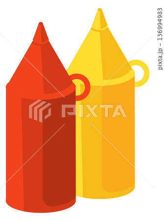 Ketchup and mustard cartoon icon. Condiment plastic bottles 136994983