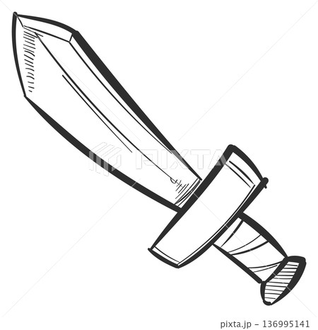 Toy sword. Knight weapon. Hand drawn fight icon Toy sword. Knight weapon. Hand drawn fight icon 136995141