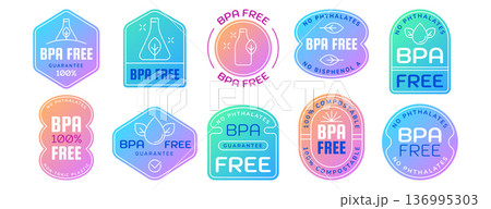 Bpa free guarantee badge logo, no bisphenol a and phthalates stamps 136995303
