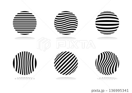 Circle Striped Design Elements Set. Abstract Round Icons. 136995341