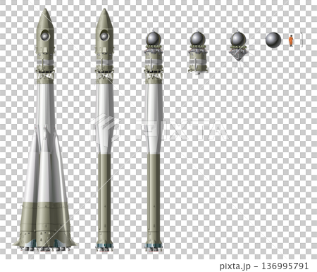 Vector hi-detailed space rocket with first spaceship 136995791