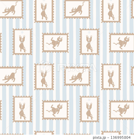 seamless minimal cat repeat pattern background, flat jpg illustration graphic design 136995804