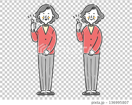 一位老年婦女做出吉祥的手勢，全身像，向量圖 136995807