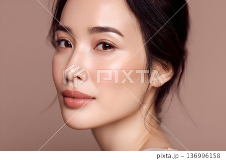 美しい横顔の女性ポートレート。美容整形とフェイスラインの美しさを表現したビジュアル 136996158