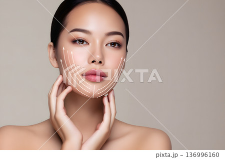 美しい横顔の女性ポートレート。美容整形とフェイスラインの美しさを表現したビジュアル 136996160