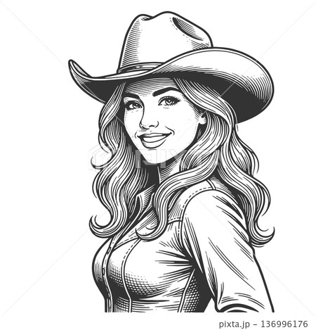 Smiling Cowgirl in Western Hat vector illustration 136996176