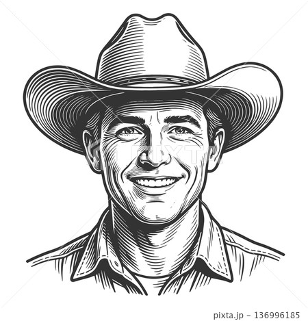 Winking cowboy engraving vector illustration 136996185