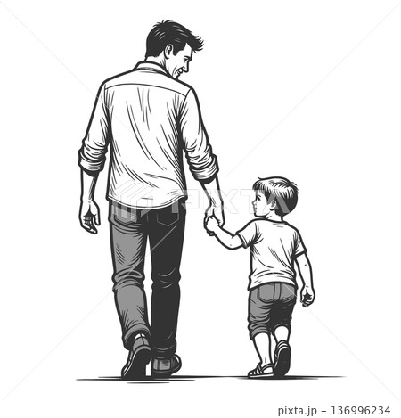 Father and Son Walking Hand in Hand vector 136996234