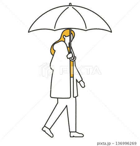 雨の日に外出する女性の線画 雨の日に外出する女性の線画 136996269