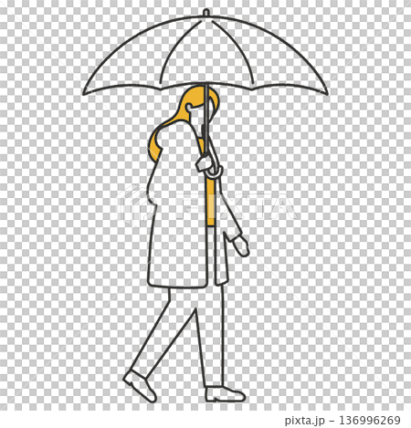 雨の日に外出する女性の線画 雨の日に外出する女性の線画 136996269