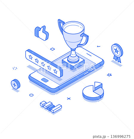 Feedback and recognition through digital platforms in a modern isometric design Feedback and recognition through digital platforms in a modern isometric design 136996275