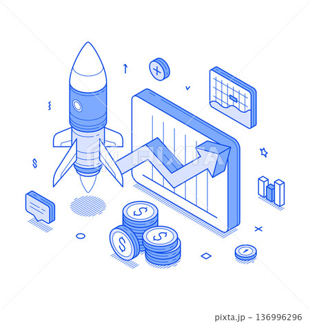 Business trend analysis with isometric vector illustration of growth and finance elements 136996296