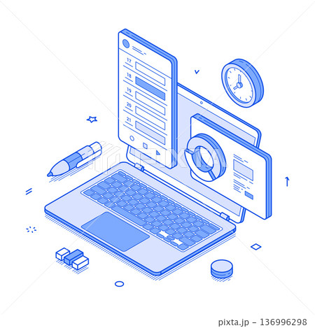 Vector illustration showcasing productivity tools in a modern workspace environment 136996298