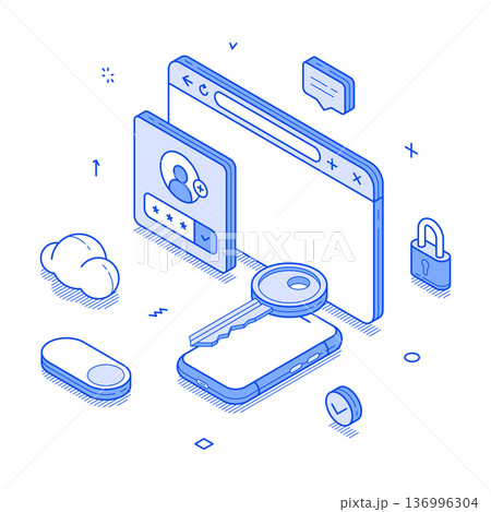 Secure Duo Authentication Modern Isometric Line Vector Illustration 136996304