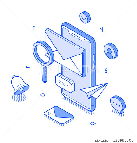 Modern Email Management: Notifications, Folders, and Productivity Vector Illustration 136996306